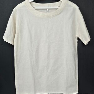 Women's Cream Linen Texture Cotton Tee Short Sleeve Crew Neck Unbranded Small